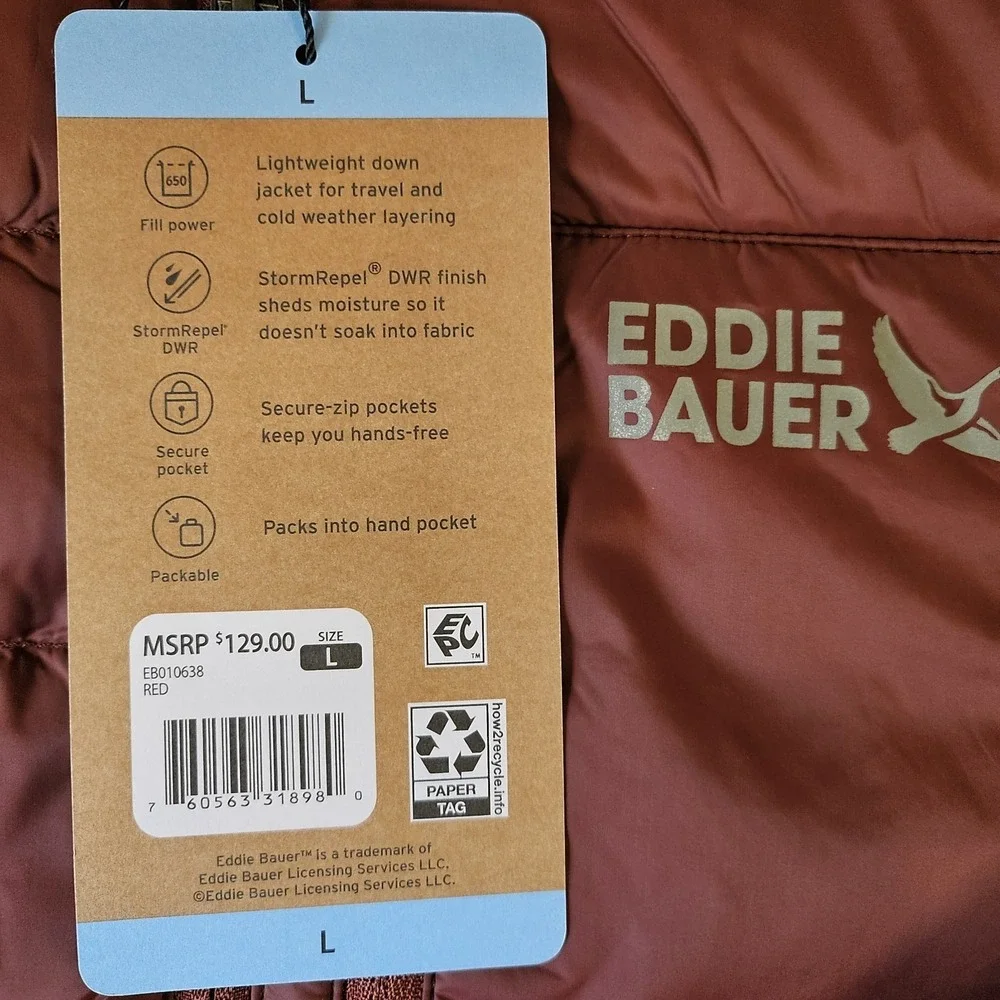EB650 Eddie Bauer down puffer jacket men's Large red new‎
